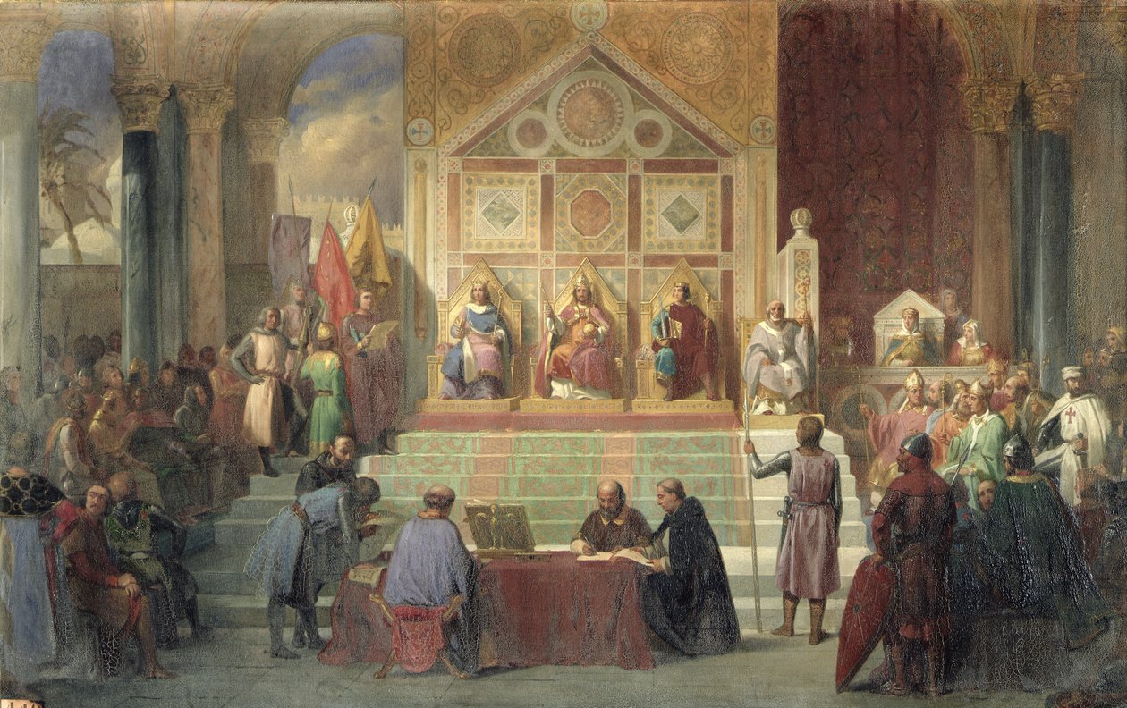 St. Louis (1214-70) Konge av Frankrike mottar Robert Patriark av Jerusalem, i Damietta i 1249, 1846 av Oscar Gue