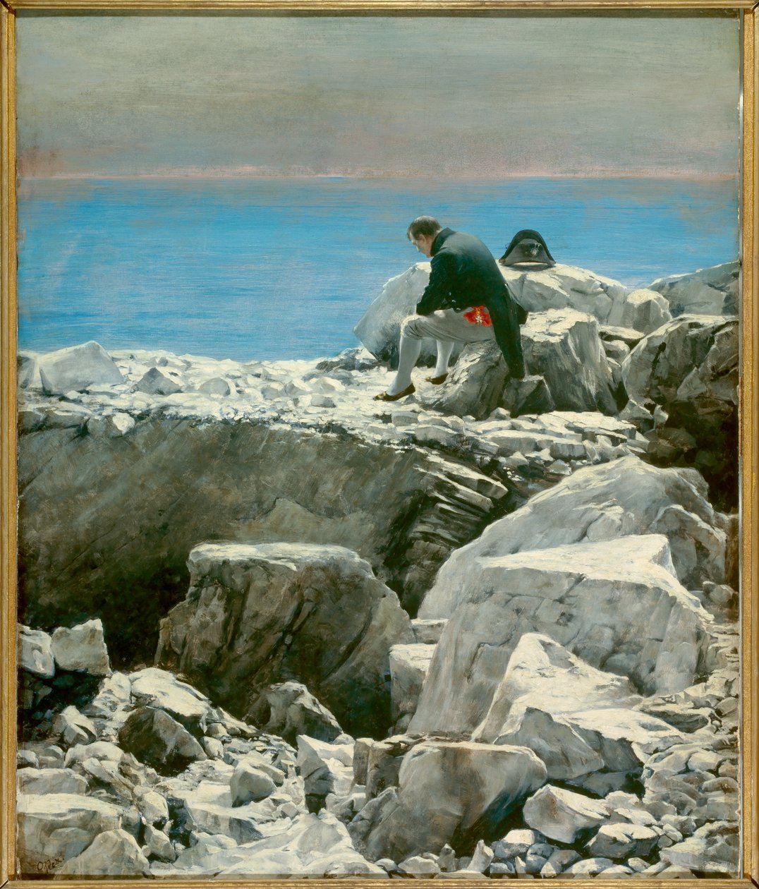 Det er over, Napoleon I til Saint Helene (1769-1821) Keiseren i eksil er representert i en melankolsk holdning alene på en stein på Sainte-Helene Island. Maleri av Oscar Rex (1857-1929) 1800-tallets søn. 0,76x0,67 m Malmaison, musee du chateau - Det er ove av Oscar Rex