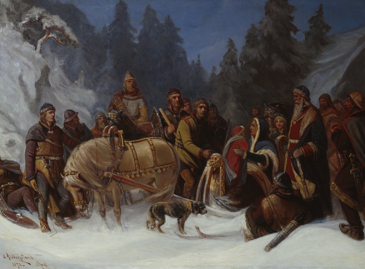 Inga Kongemor entrusts her son Håkon Håkonsson to the Birkebeiner chief Dagfinn Bonde av Oscar Arnold Wergeland