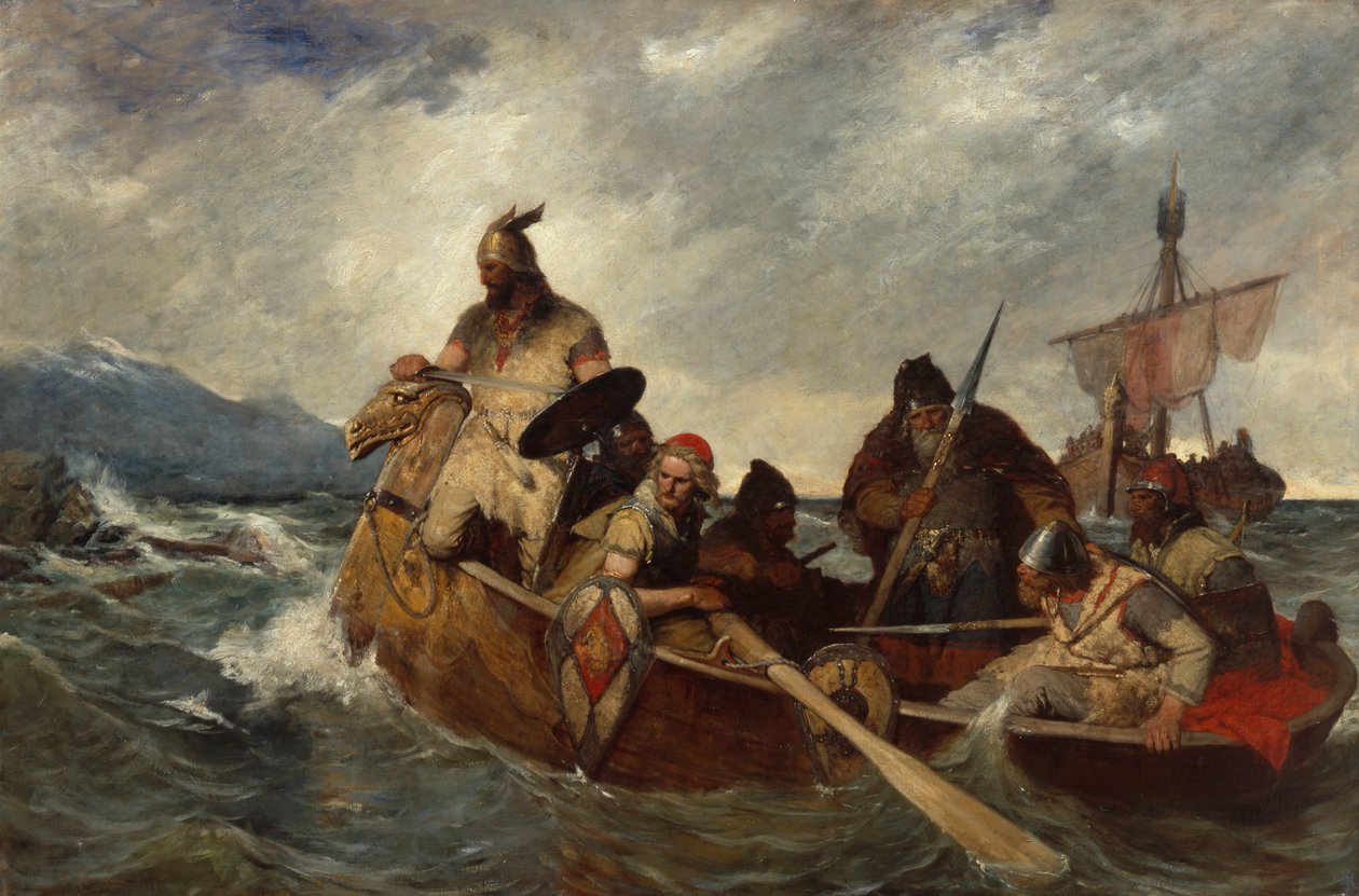 Nordmennene lander på Island i 872 (olje på lerret) av Oscar Arnold Wergeland