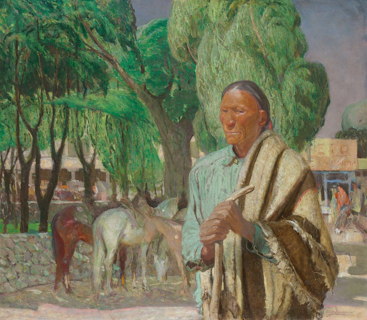 A Corner in the Taos Plaza, ca. 1925 (olje på lerret) av Oscar Edward Berninghaus