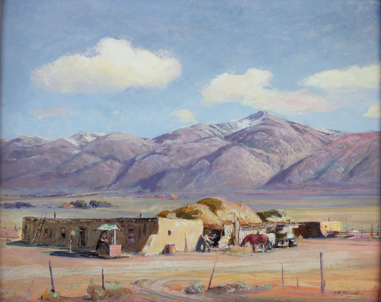 Adobe House, ca. 1940 (olje om bord) av Oscar Edward Berninghaus