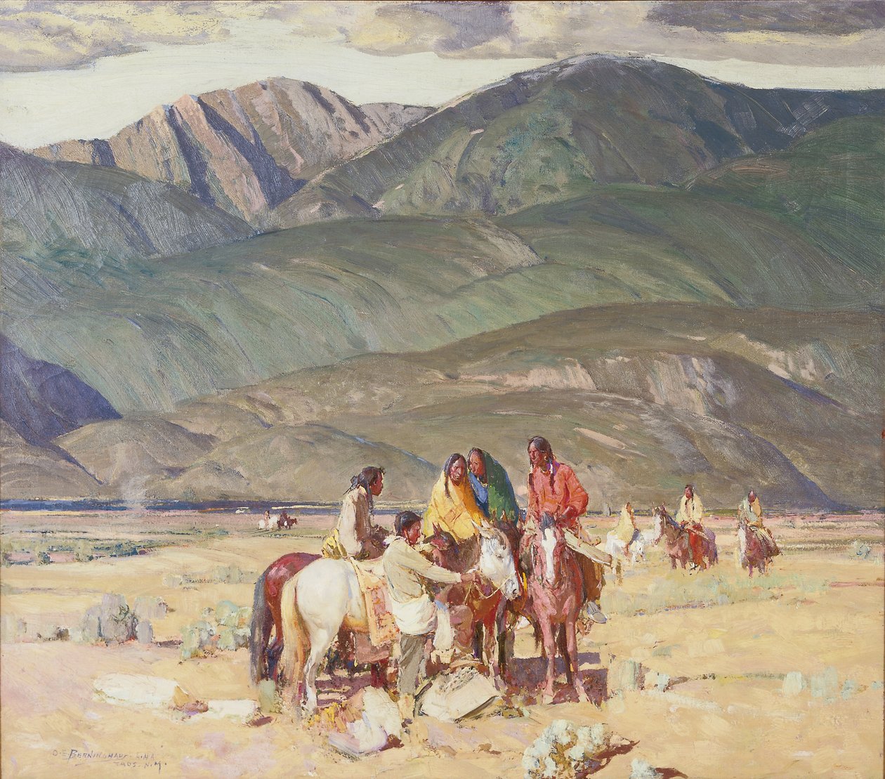 Taos-indianere på Mesa (olje på lerret) av Oscar Edward Berninghaus