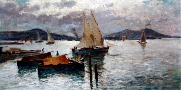 The Bay of Naples, ca. 1900 (olje om bord) av Oscar Ricciardi
