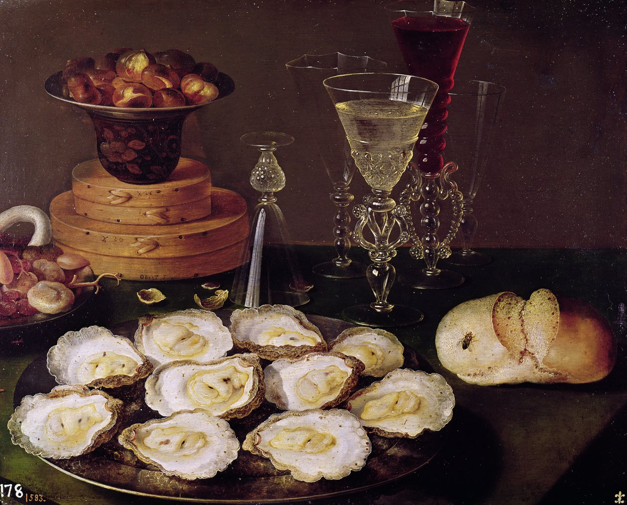 Stilleben med østers og briller, 1606 av Osias the Elder Beert