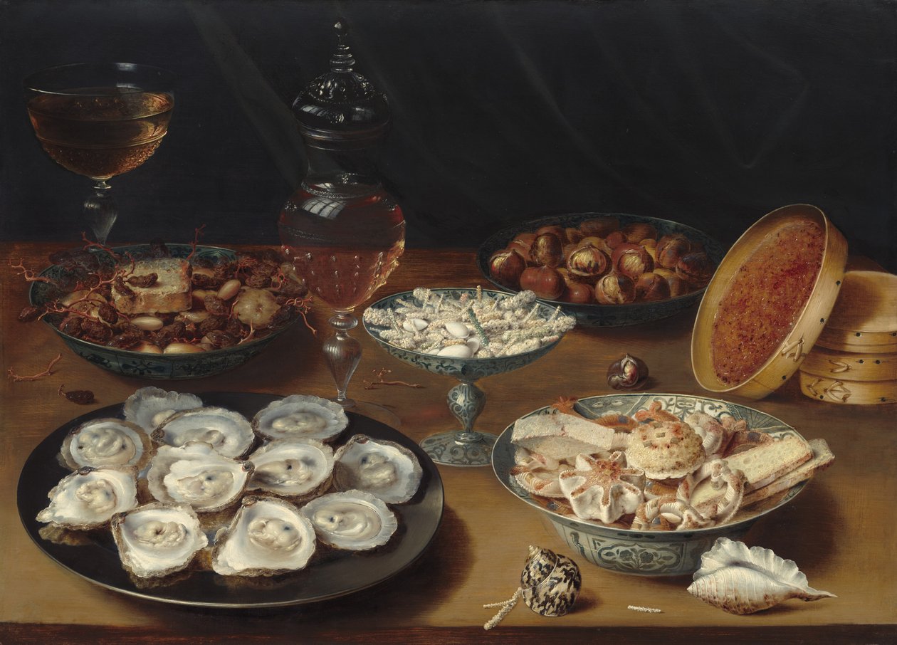 Retter med østers, frukt og vin av Osias Beert the Elder