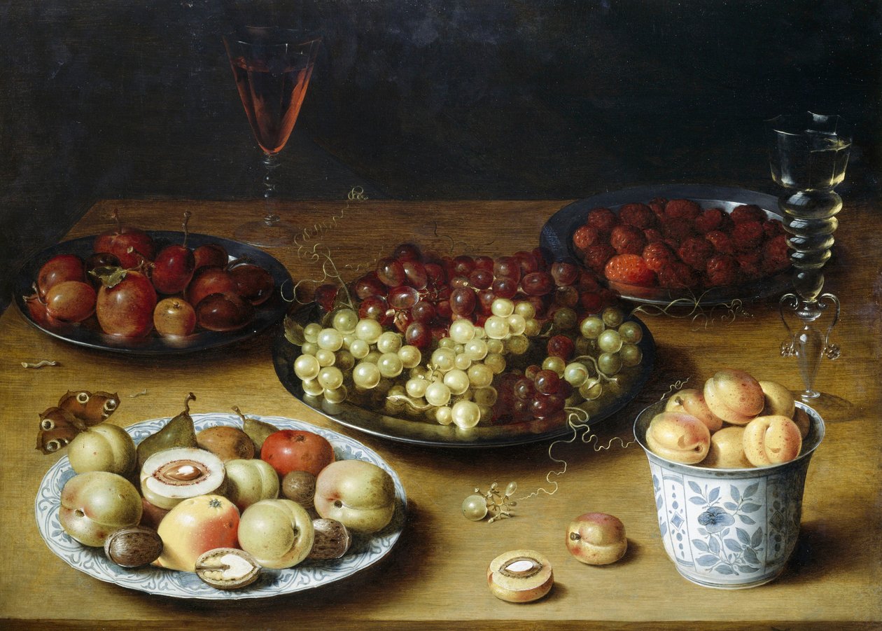 Stilleben med frukt og glass, av Osias Beert (1580-1624), olje på tre av Osias the Elder Beert
