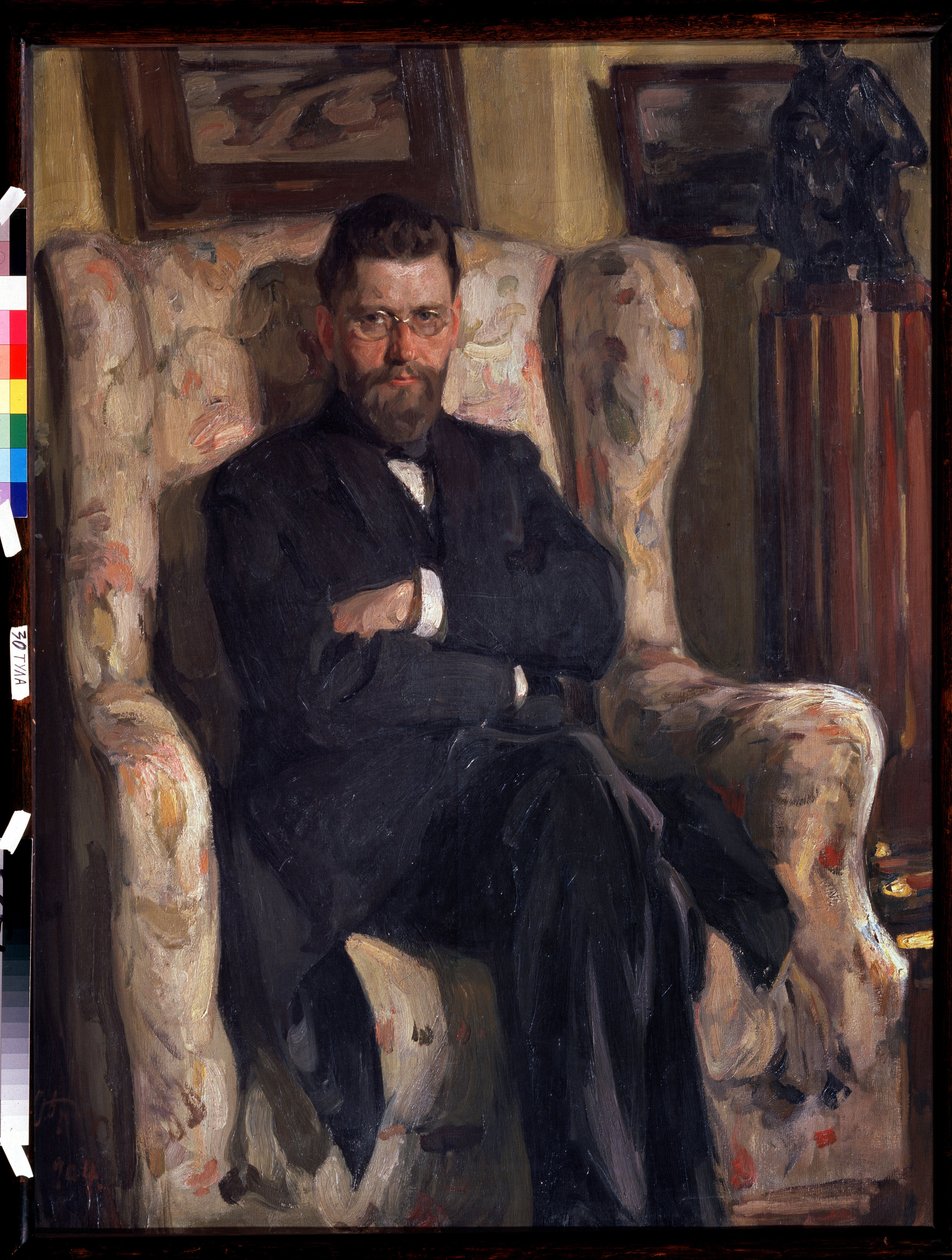 ""Portrett av kunstsamleren Alexis (AA) Bakhrushin (1865-1929)"" (Portrett av samleren Alexey A. Bakhrushin) Maleri av Osip Emmanuilovich Braz (1872-1936) 1904 Statens kunstmuseum Tula (Toula) av Osip Emmanuilovich Braz