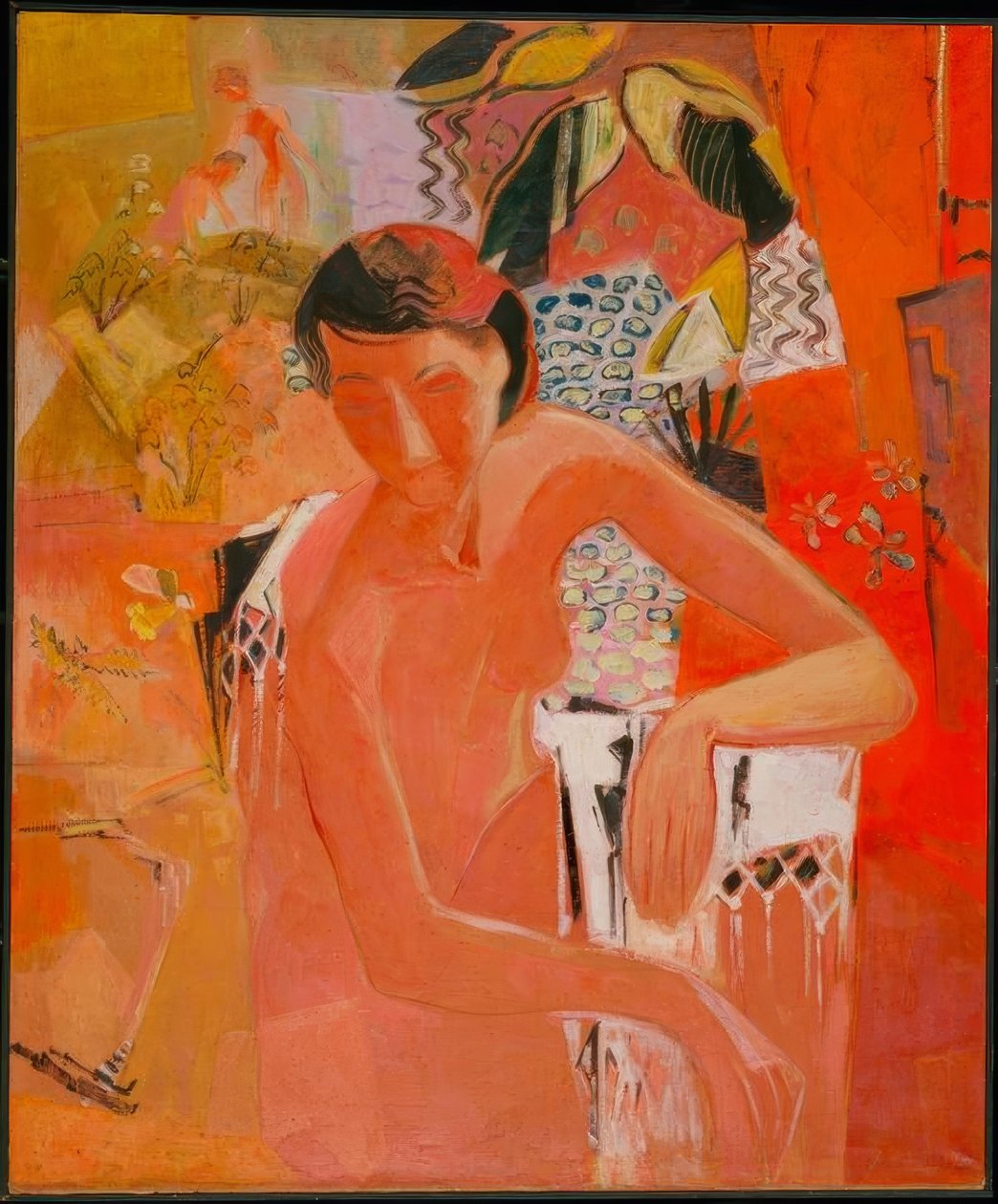 Badende mit Fransentuch – Bader med frynset sjal. 1940 Lerret, 119 × 98,5 cm Inv. A 6/50 Museum am Ostwall, Dortmund, Tyskland av Oskar Moll