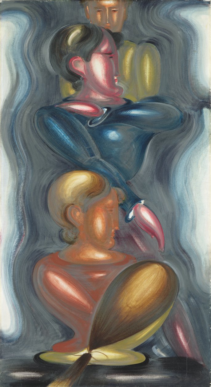 Gruppe med blå ecstasy (olje på lerret lagt på tungt kort) av Oskar Schlemmer