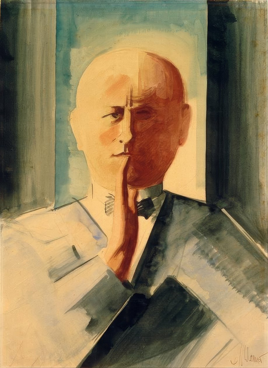 Selvportrett med løftet hånd av Oskar Schlemmer