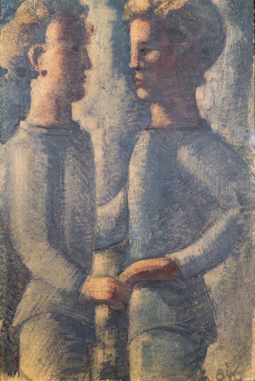 Two Friends, 1936 (blyant, tempera og olje på panel) av Oskar Schlemmer