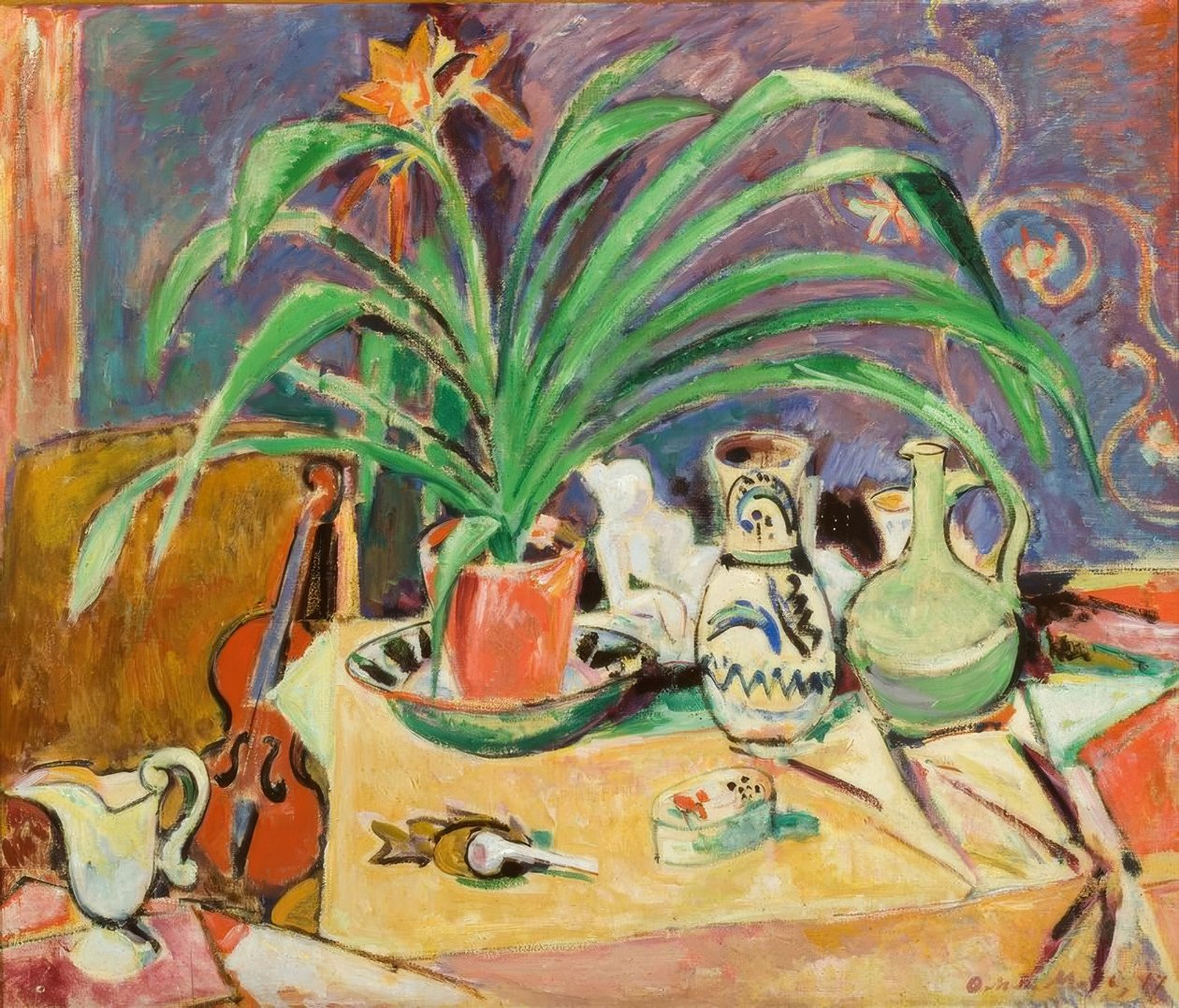 O.Moll, stilleben med amaryllis i blomst av Oskar Moll