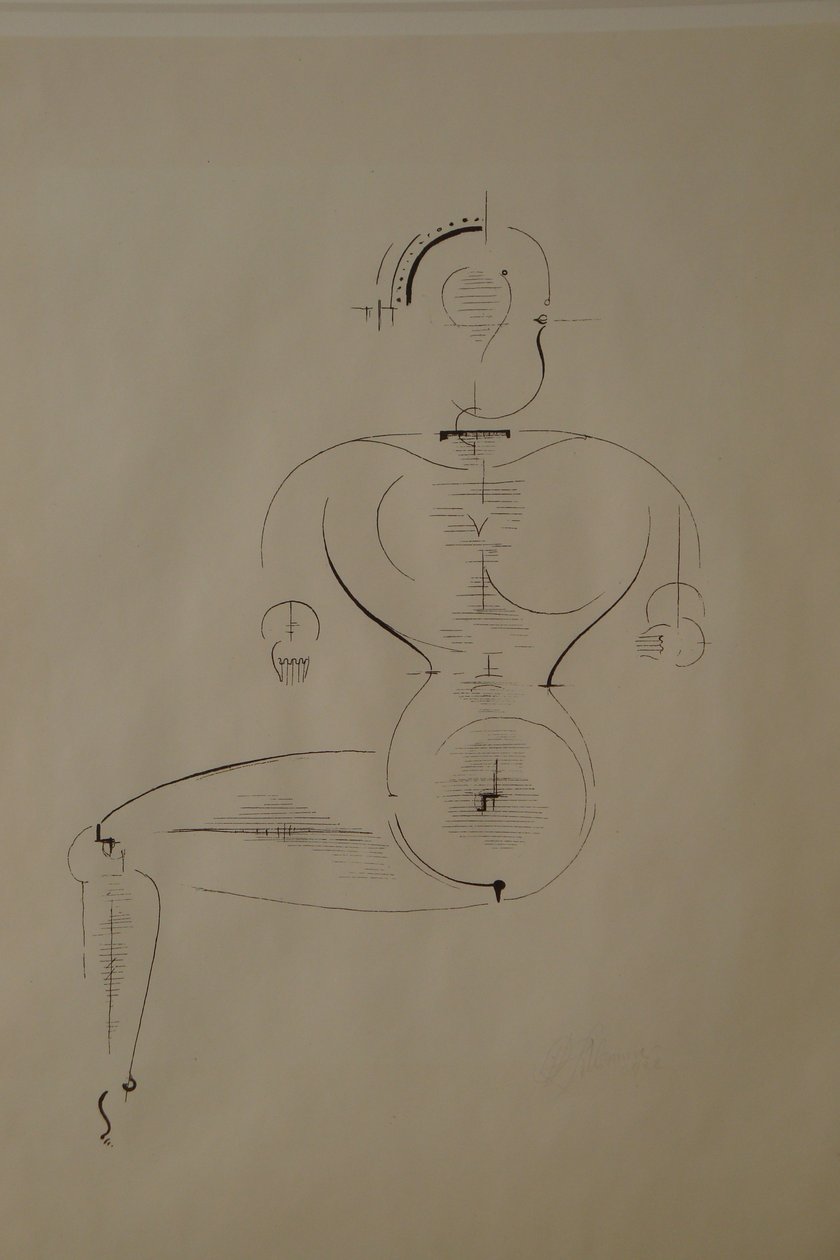 Figur fra siden: Figur H2 Sittende, 1921. av Oskar Schlemmer