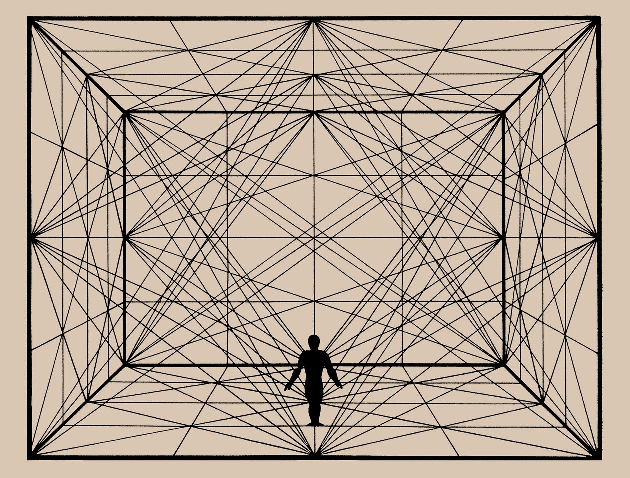 Figur i rommet med plangeometri og romlige avgrensninger, 1924-1925. av Oskar Schlemmer