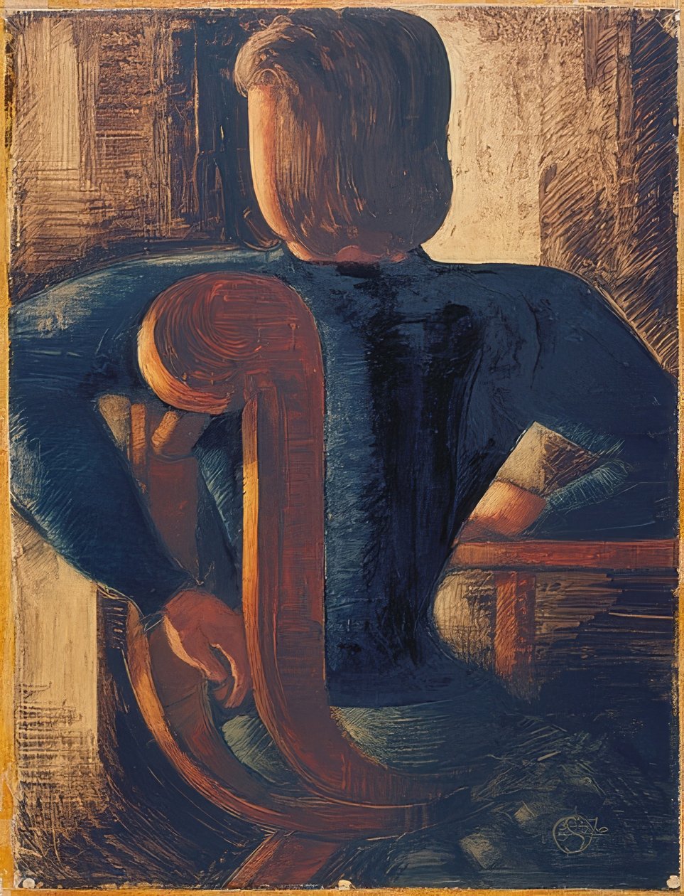 Folk som sitter på ryggen ved bordet. 1936 av Oskar Schlemmer