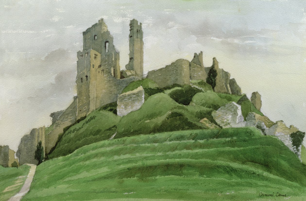 Corfe Castle (wc på papir) av Osmund Caine