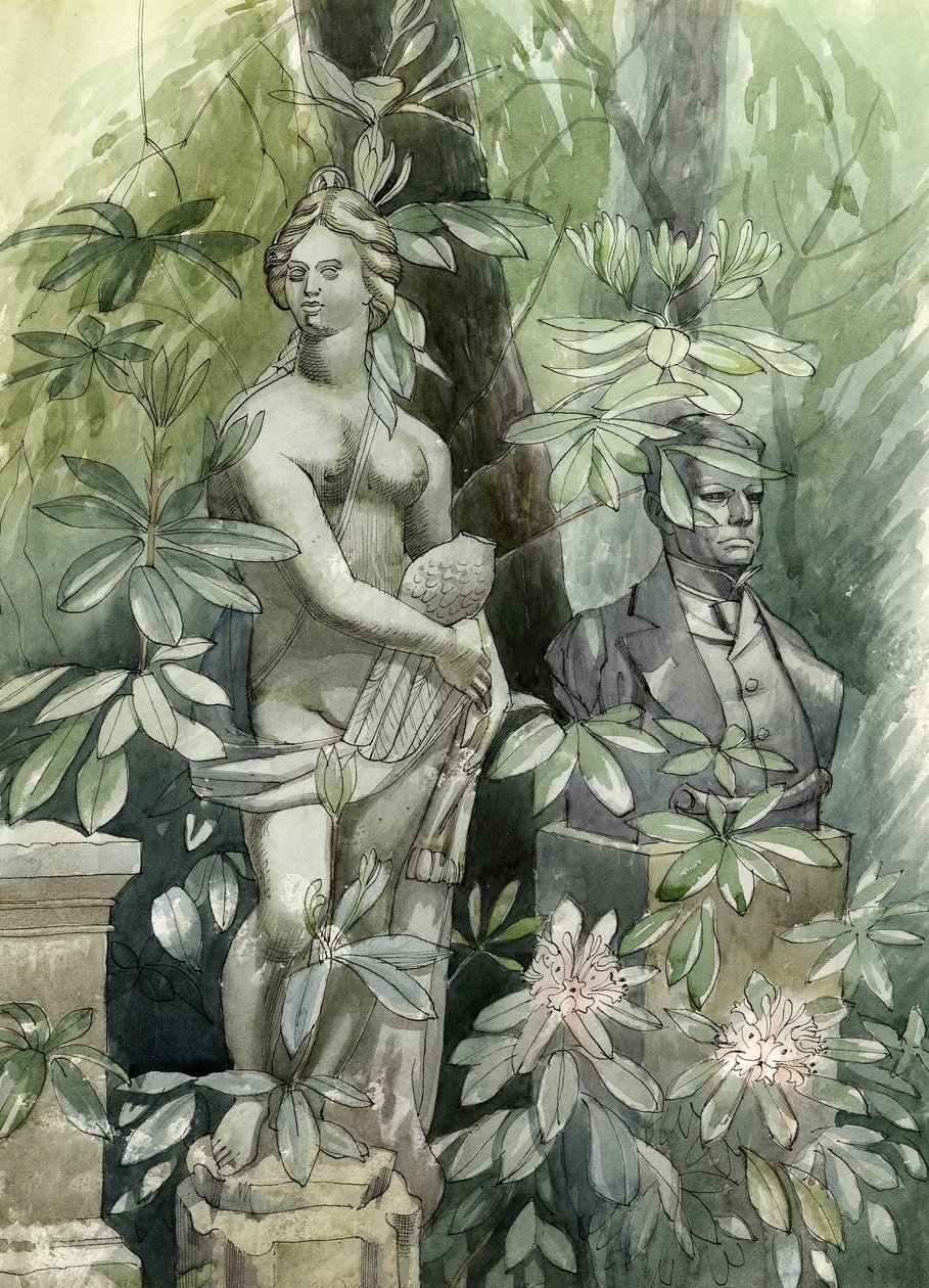 Diana and the Statesman, ca. 1960 (wc på papir) av Osmund Caine