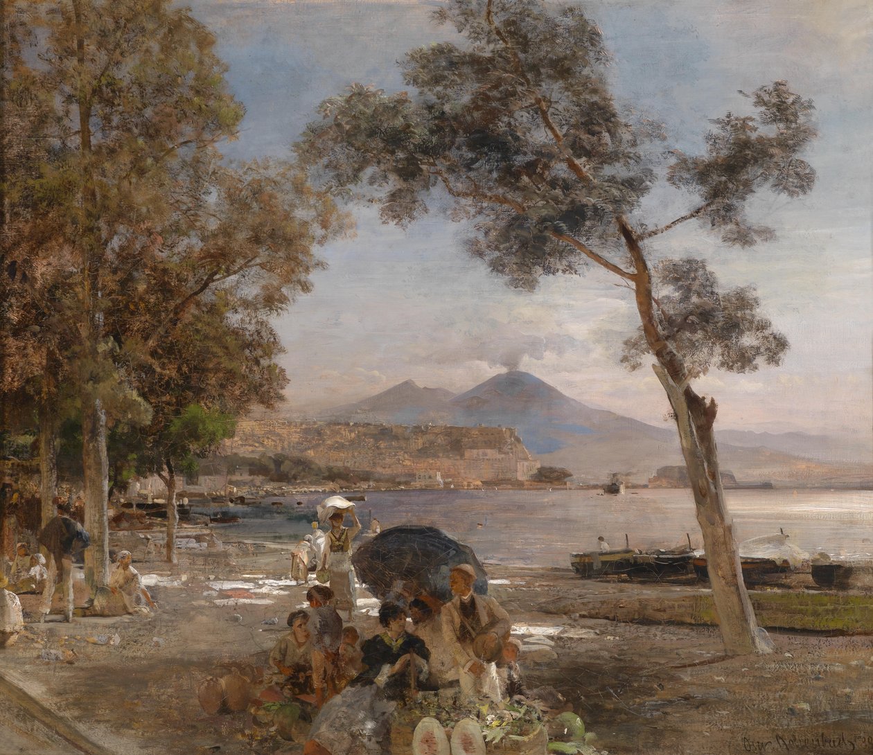 Kveldsstemning ved Napolibukten, med Vesuv i bakgrunnen av Oswald Achenbach