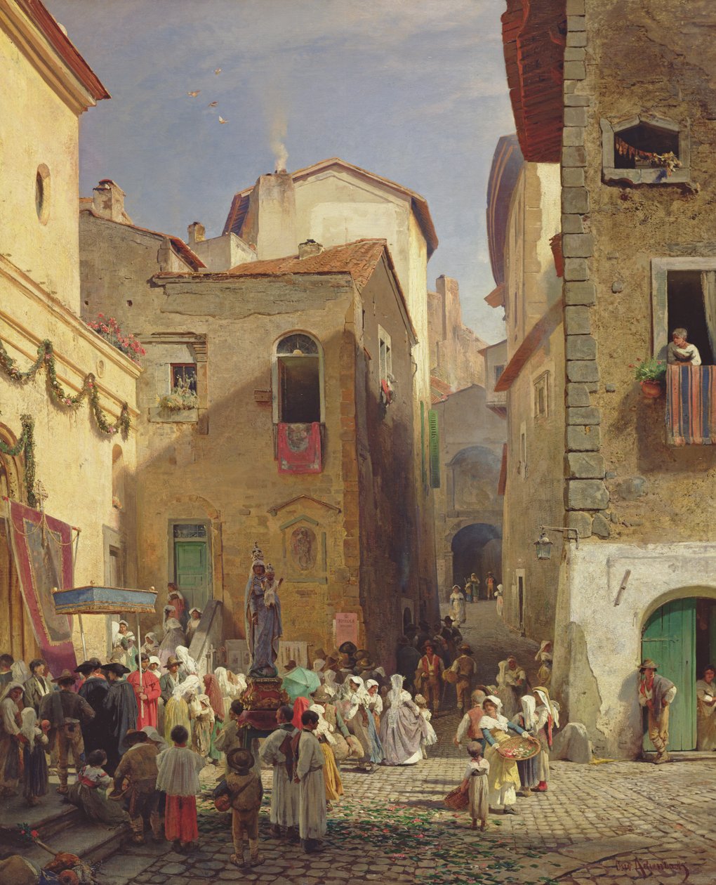 Festival of Our Lady i Gennazzano, Roman Campagna, Italia, 1865 av Oswald Achenbach