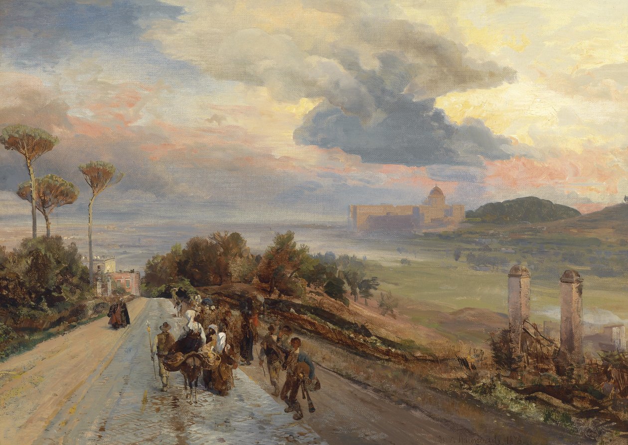 Via Cassia nær Roma med utsikt over Vatikanet av Oswald Achenbach