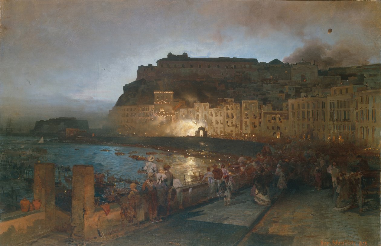 Fyrverkeri i Napoli, 1875 av Oswald Achenbach