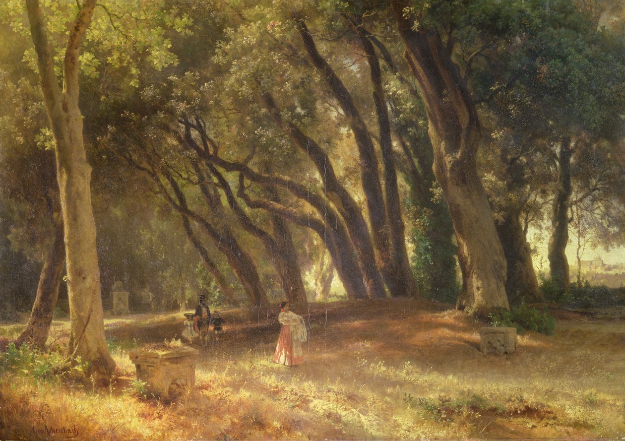 I hagen til Villa Borghese (olje på lerret) av Oswald Achenbach