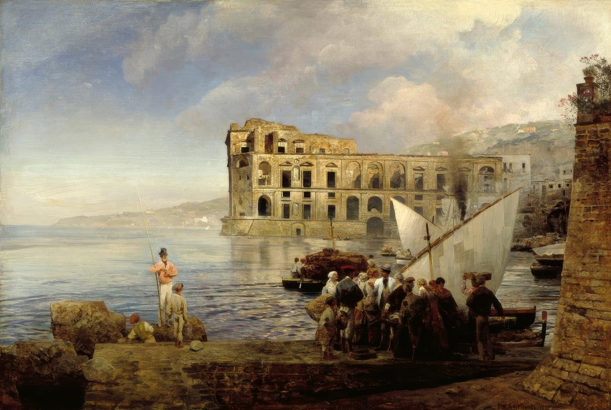 O.Achenbach, Bay nær Napoli med dronning Annas palass. av Oswald Achenbach