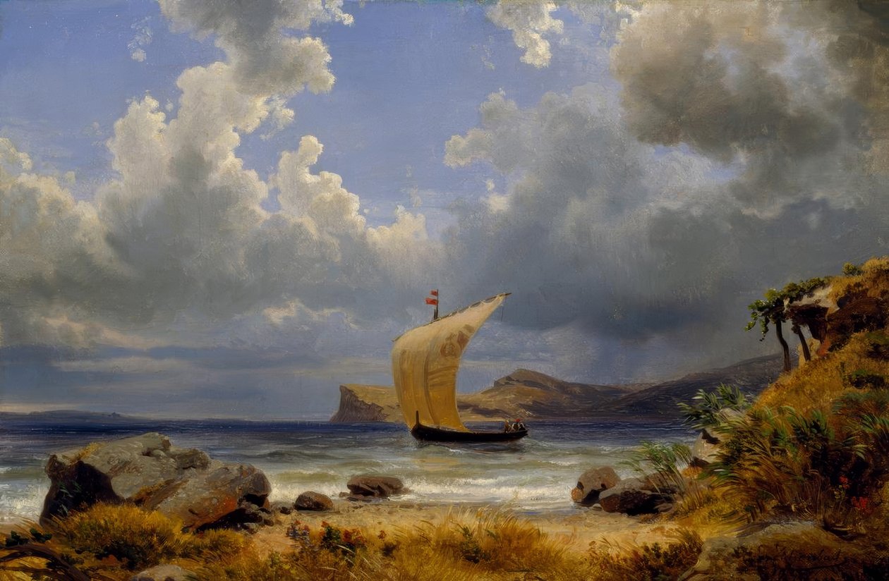 O.Achenbach, seilbåt i en italiensk bukt av Oswald Achenbach