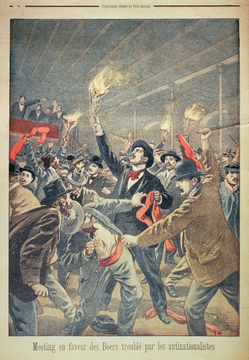 A Meeting in Favor of the Boers Disrupted by Anti-Nationalists, illustrasjon fra Le Petit Journal, ca. 1899 av Oswaldo Tofani