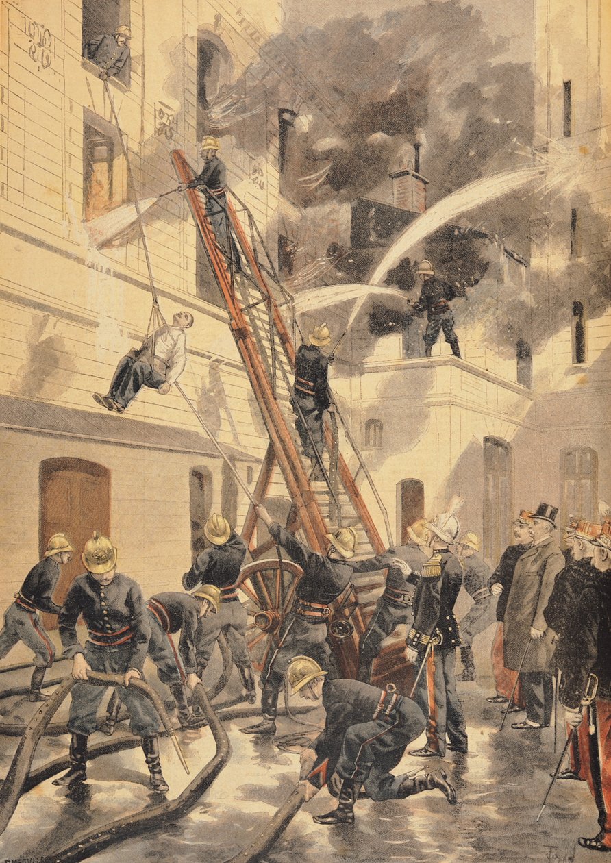 Felix Faure (1841-99) med brannmennene, fra 'Le Petit Journal', 20. februar 1898 av Oswaldo Tofani