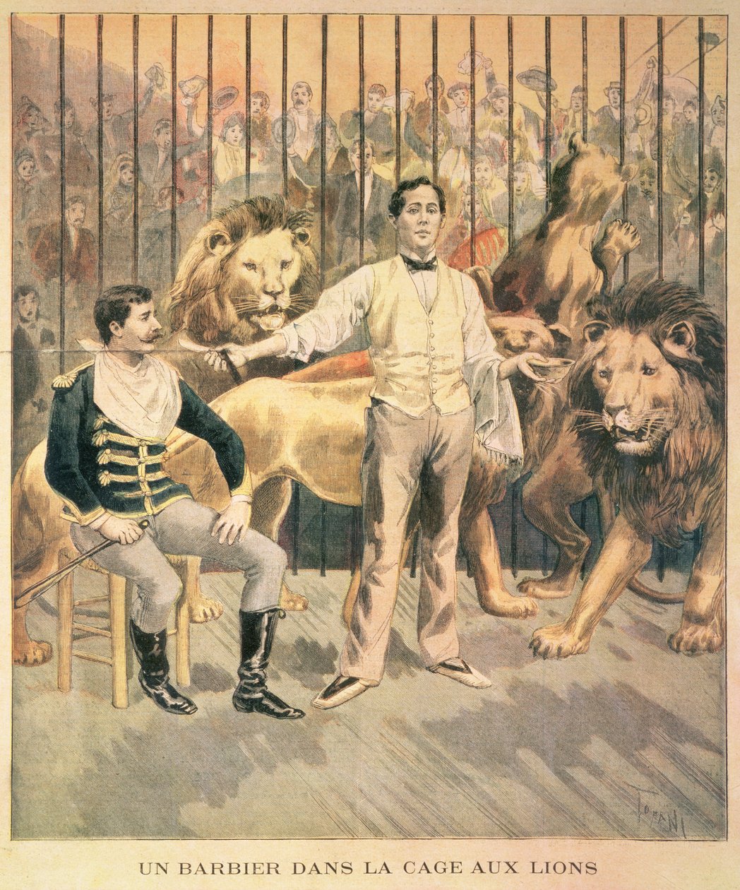 En frisør i Lions Cage, 1894 av Oswaldo after Tofani