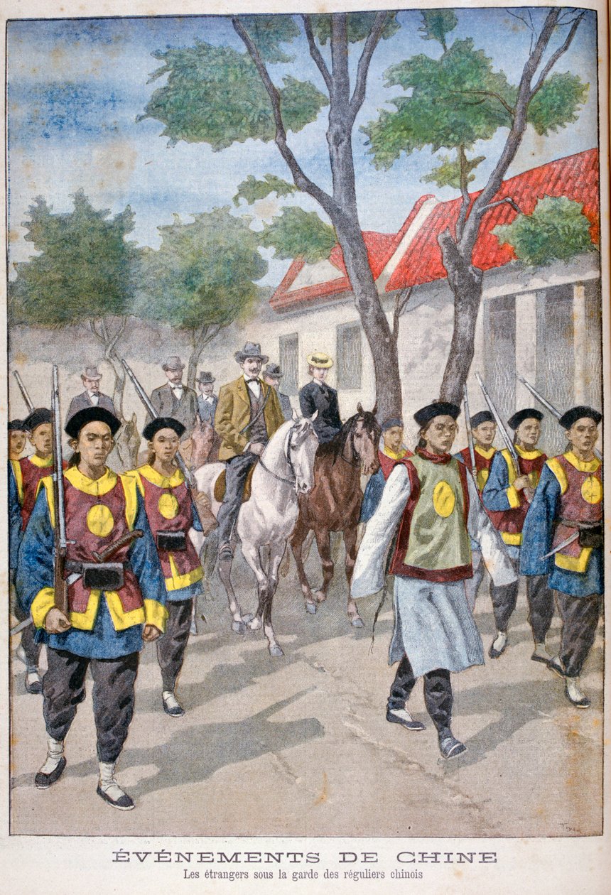 En utlending under vakthold av vanlig kinesisk hær, Kina, 1900. av Oswaldo Tofani