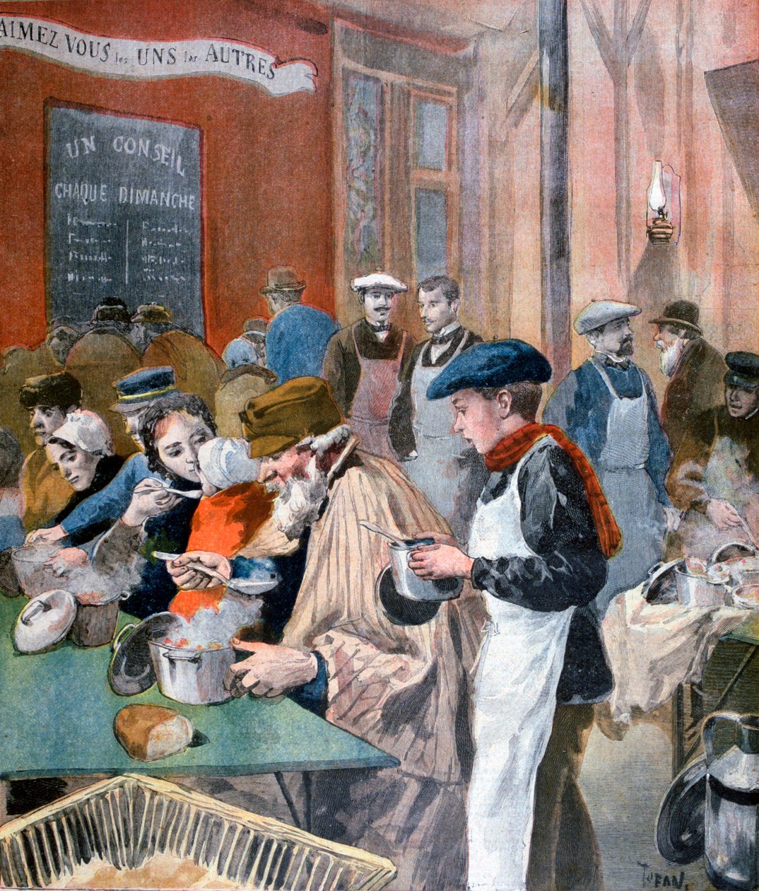 Studentenes veldedighet, suppekjøkkenet i Butte-aux-Cailles, Paris, 1894 av Oswaldo Tofani