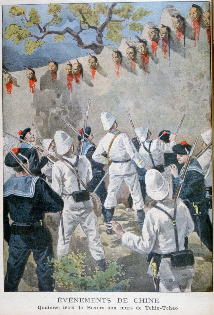 Fjorten hoder av boksere på veggene i Tchio-Tchao, Kina, 1900 av Oswaldo Tofani