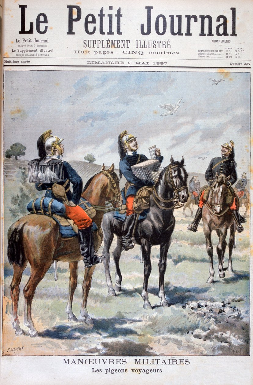 Franske militærmanøvrer: bruk av brevduer for å kommunisere, 1897 av Oswaldo Tofani