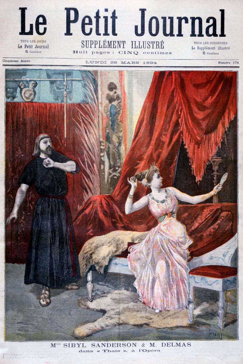 Sibyl Sanderson og Delmas i Jules Massenets opera Thais, Paris, 1894 av Oswaldo Tofani
