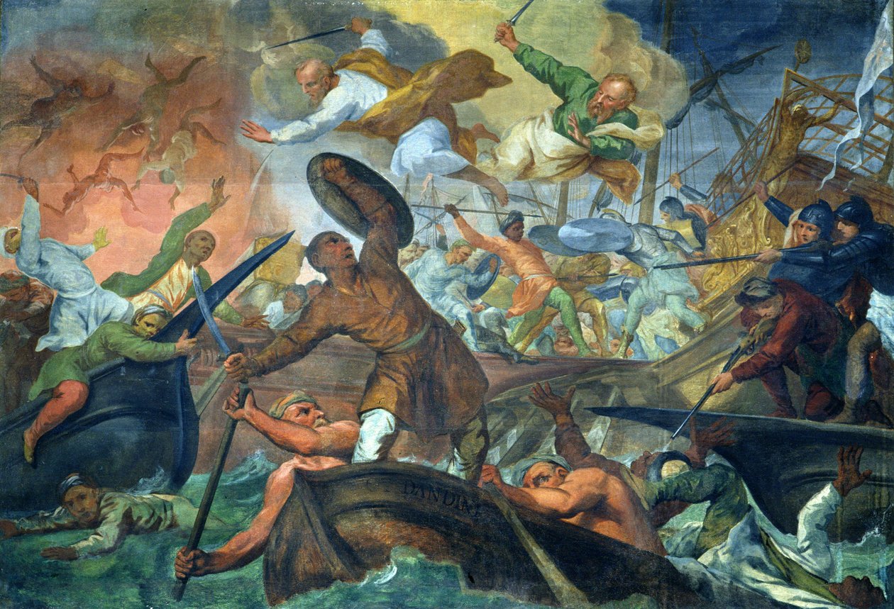 Den mirakuløse intervensjonen av SS Peter og Paul i slaget ved Lepanto, 7. oktober 1571 av Ottaviano Dandini