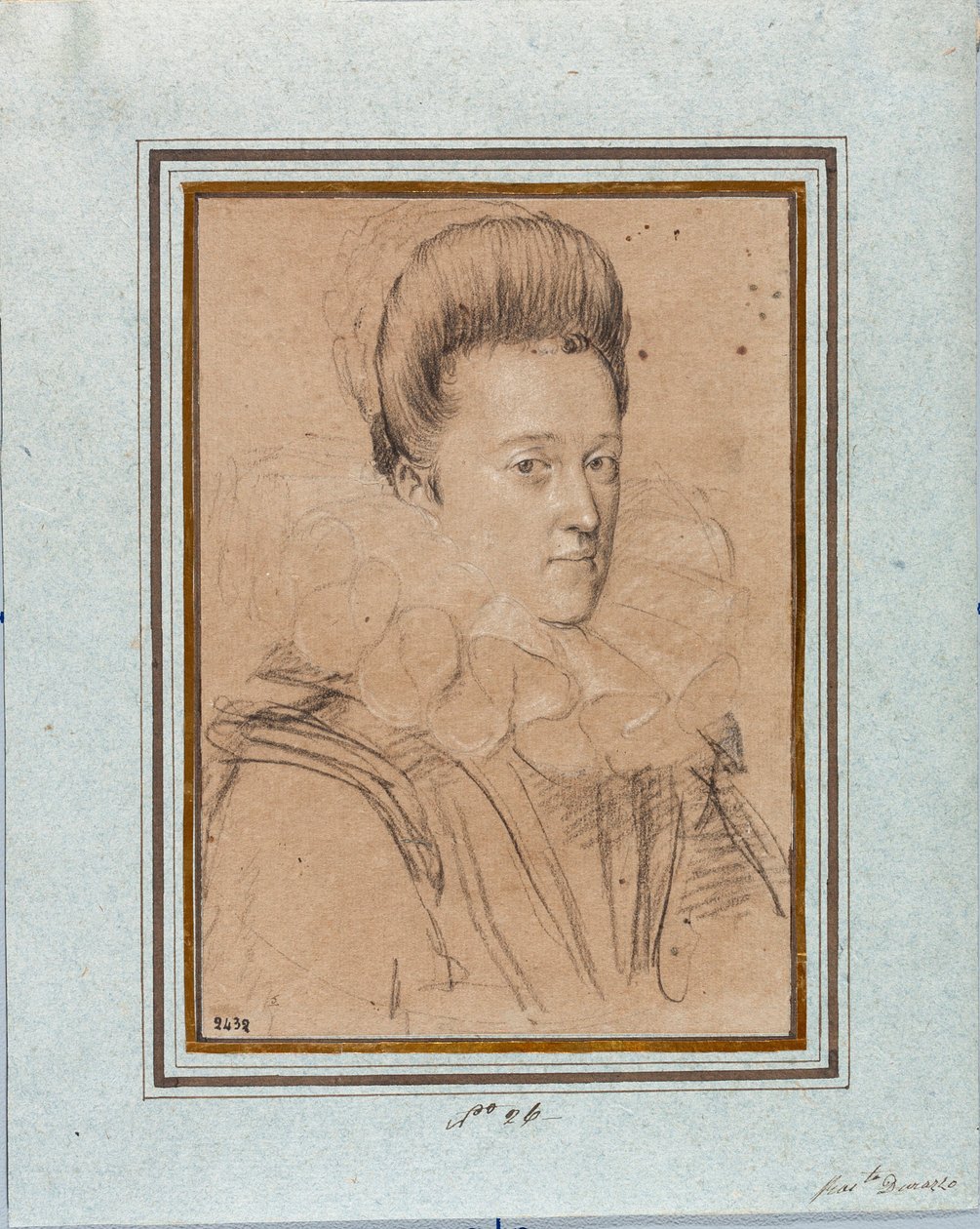 Portrett av Eleonore de Medicis (Eleonora de Medici) (1567-1611) Hustru til Vincent I av Gonzague, hertug av Mantua (Vincenzo I Gonzaga, hertug av Mantua) (1562-1612) Tegning av Ottavio Leoni (1578-1630) Genes, Strada Nuova-museene, inv 2432 av Ottavio Mario Leoni