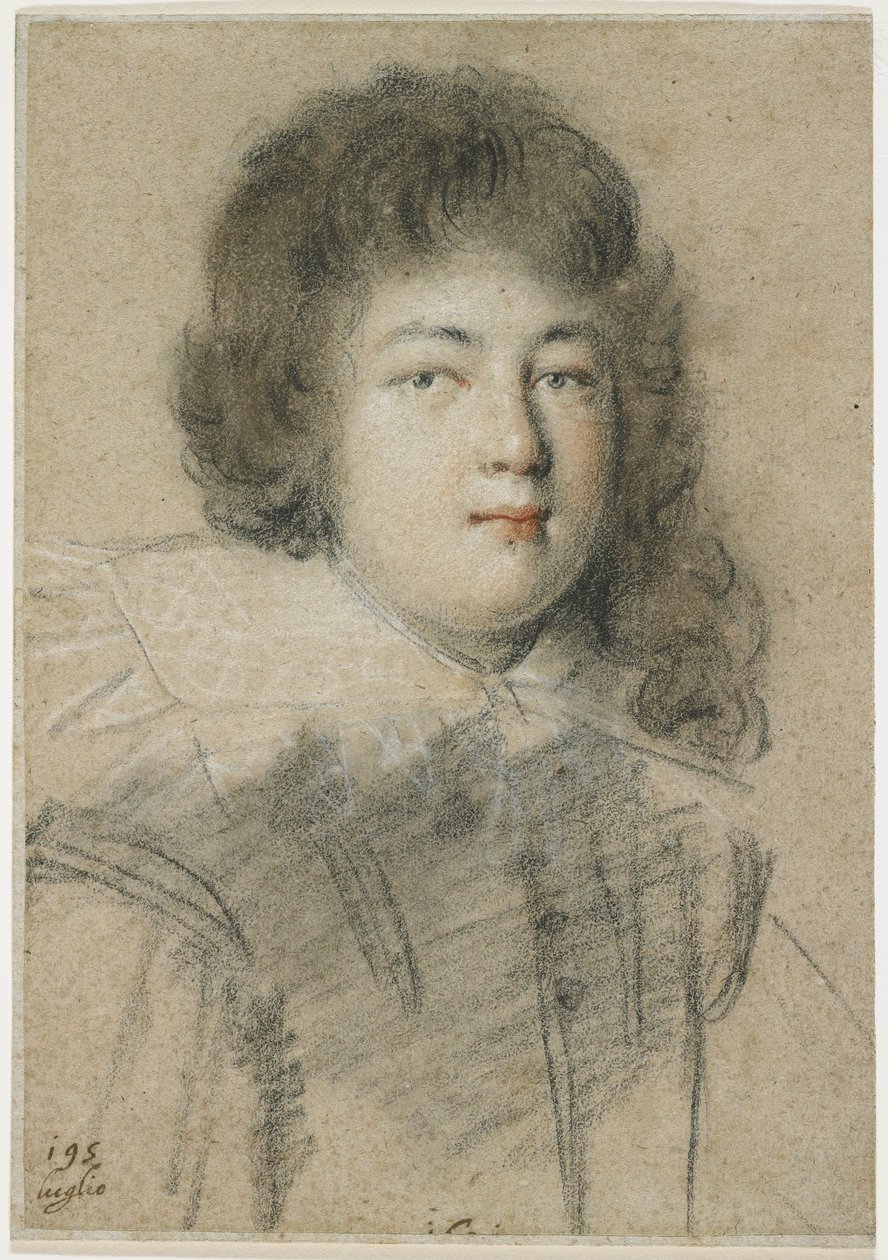 Portrait of an Adolescent Boy, 1621 (rødt, svart og hvitt kritt på falmet brunt lagt papir) av Ottavio Mario Leoni