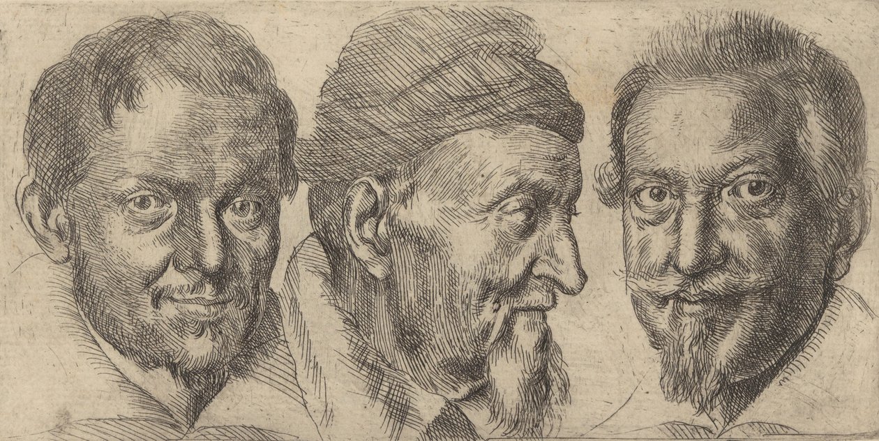Tre portretter som muligens representerer Camillo Graffic, Ercole Pedemonte og Antoni ..., ca. 1620-30. av Ottavio Mario Leoni