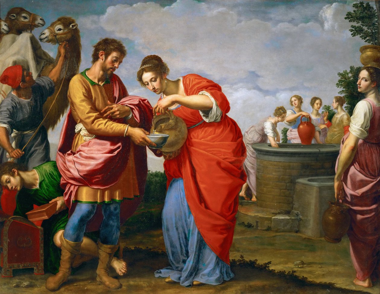 Rebecca og Eliezer ved brønnen - Ottavio Vannini (1585-1643). Olje på lerret, ca. 1626. Dimensjon : 120x154 cm. Kunsthistorisk museum, Vienne av Ottavio Vannini