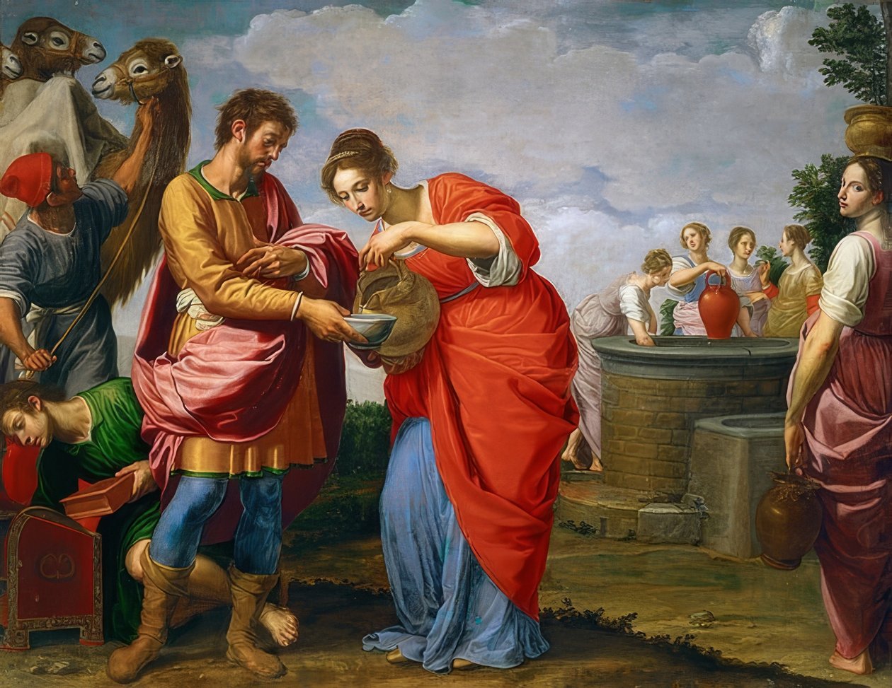 Rebekka og Eliezer ved brønnen. Rundt 1626/27 av Ottavio Vannini