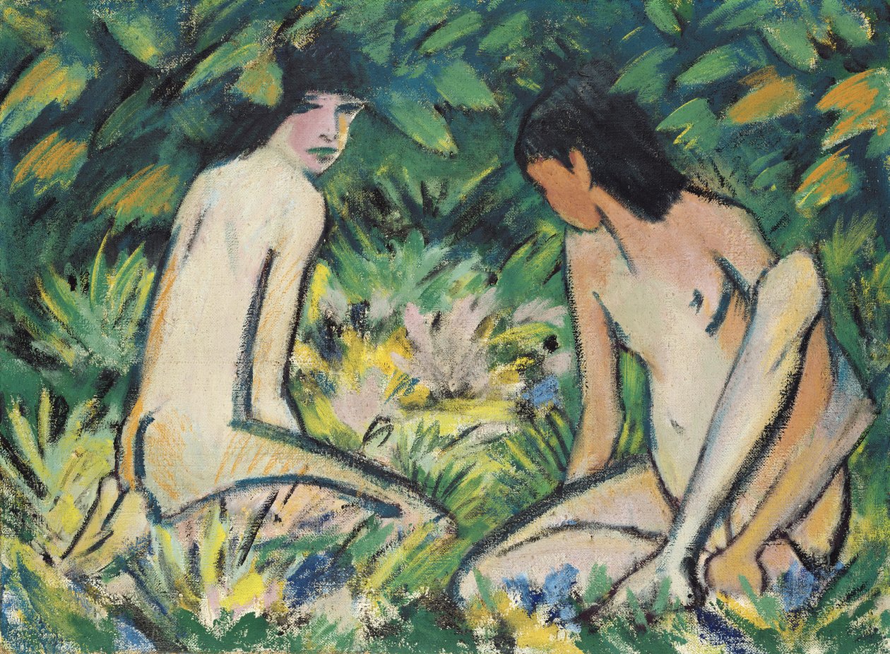 Jenter i friluft (pastell på lerret) av Otto Mueller