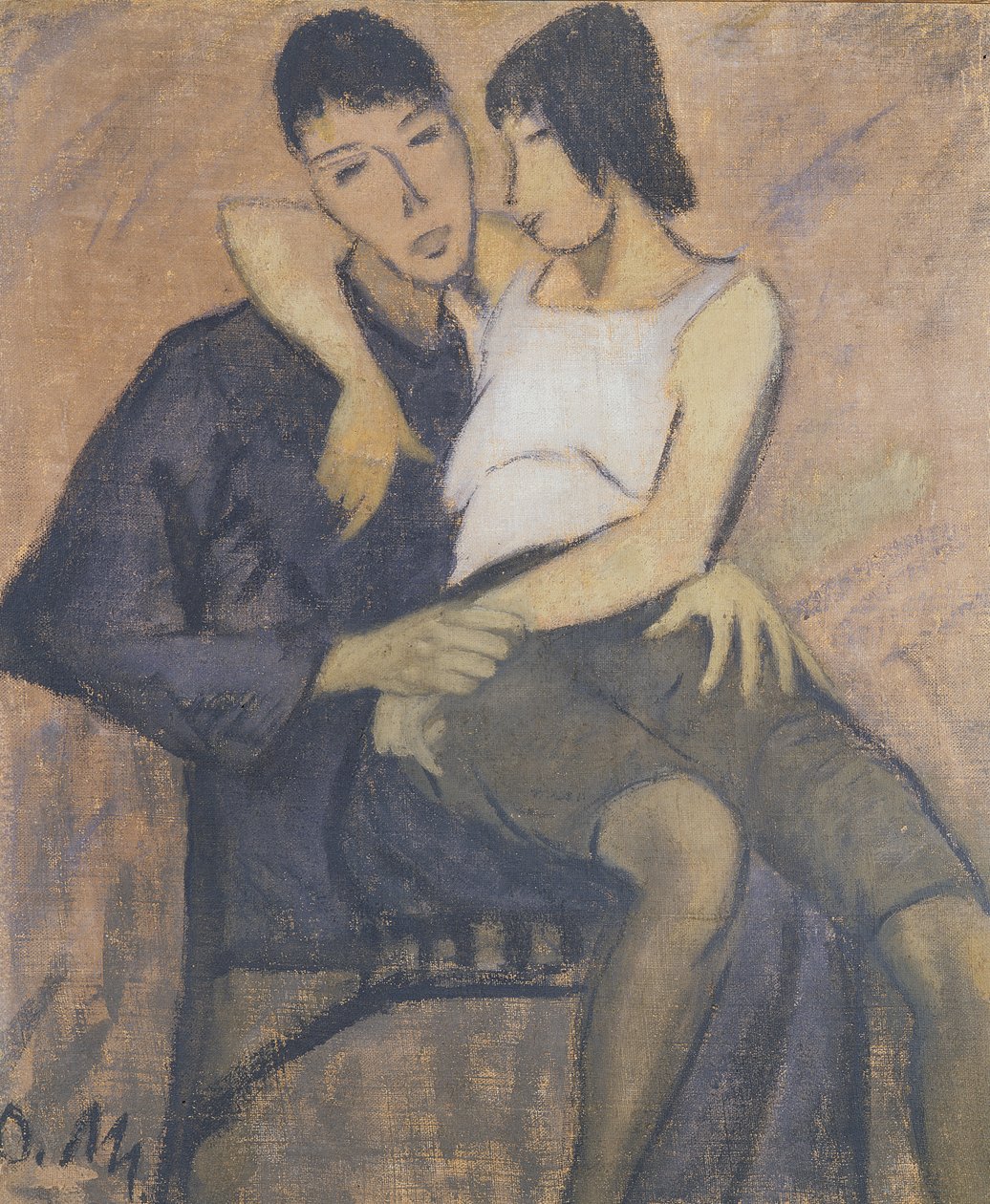 Sitting Pair, 1920 (olje på burlap) av Otto Mueller