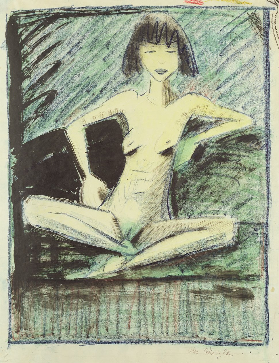 Young Gypsy Girl, ca. 1926 (kritt, penn og wc på papir) av Otto Mueller