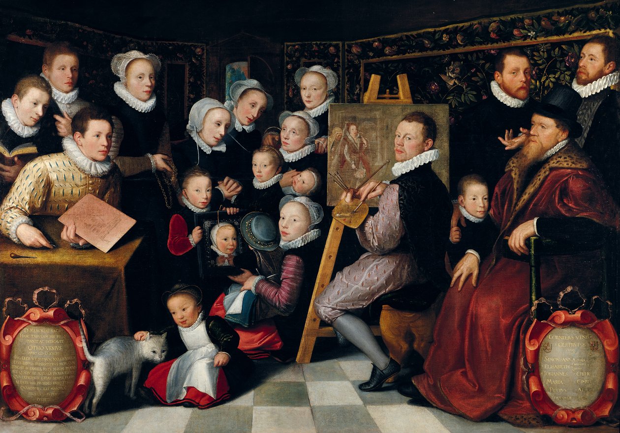 Kunstnermaleriet, omgitt av hans familie, 1584 av Otto van Veen