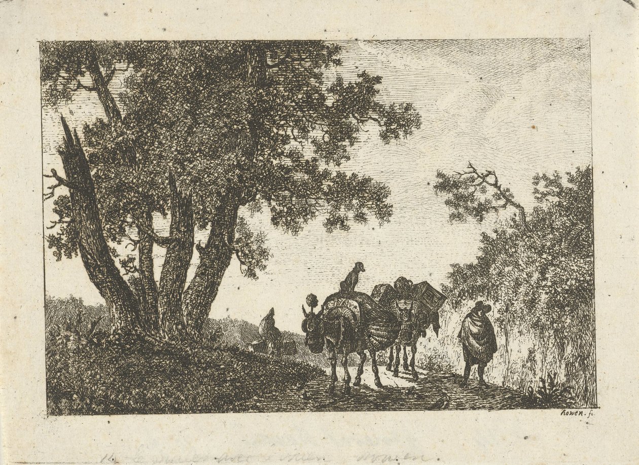 Landskap med esler og reisende av Otto Baron Howen