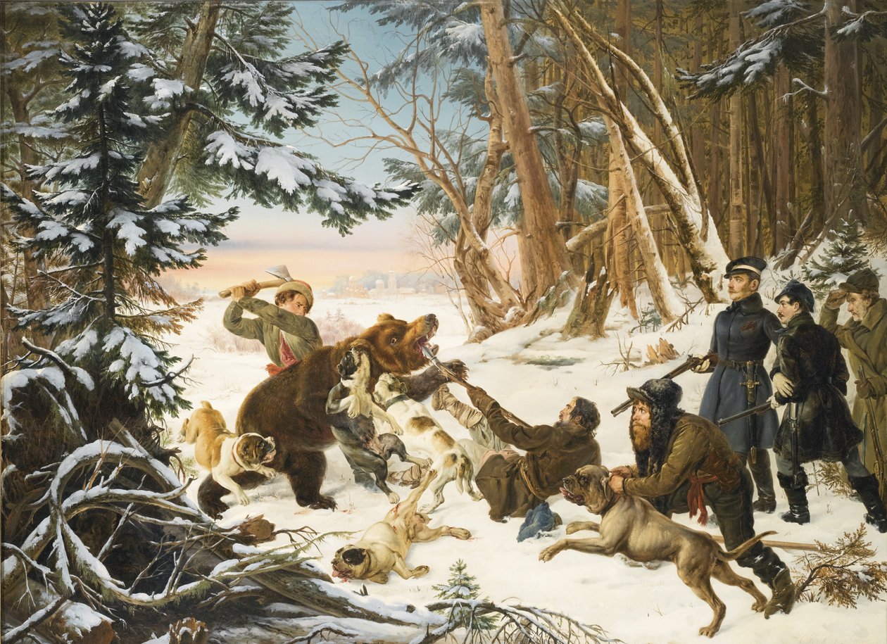 Tsarevich Alexander Nikolaevich på bjørnejakt i utkanten av Moskva, 1843 av Otto Grashof