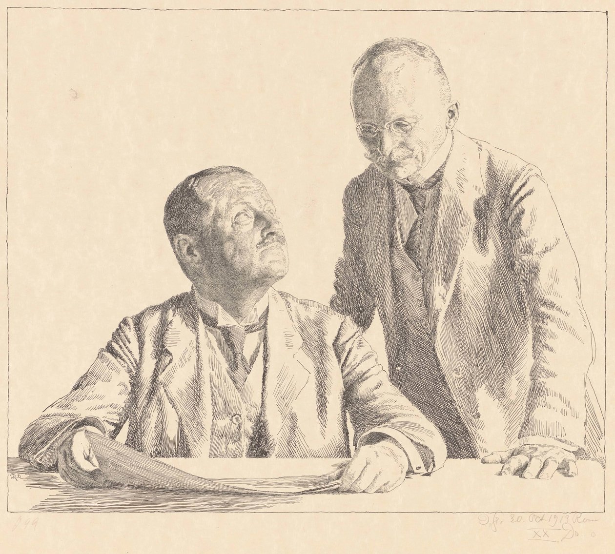 Dobbeltportrett av samlerne Guido von Usedom og Gustav von Houwald Die Sammler av Otto Greiner (signed by artist)